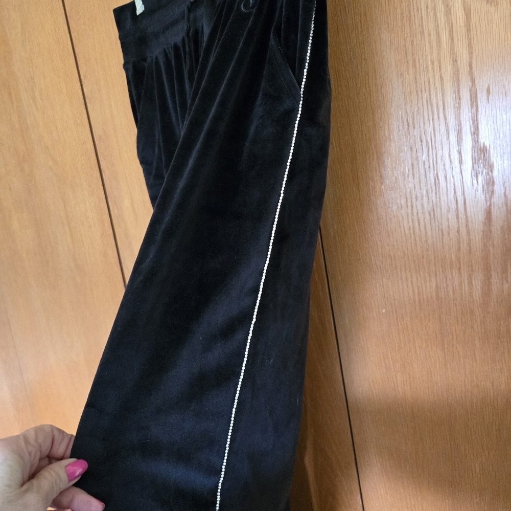 Victoria's Secret Black Velour Rhinestone Sweatpants Joggers